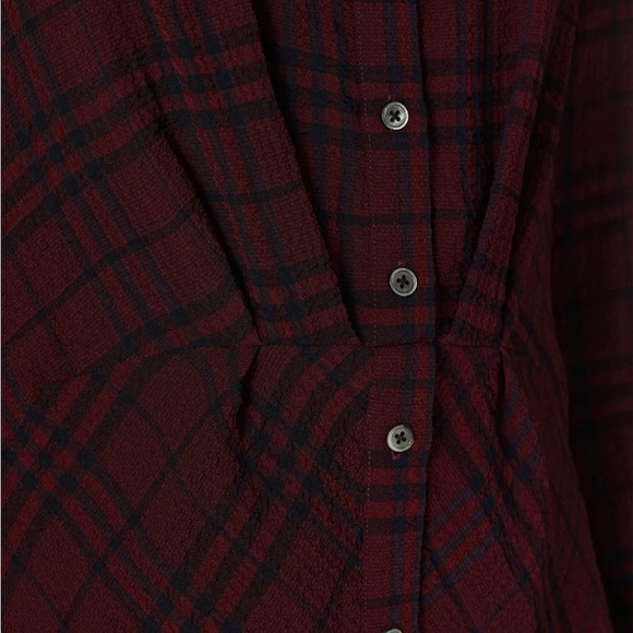 Thakoon Collective Burgundy & Navy Crinkled Plaid Shirt Dress - Picture 3 of 5